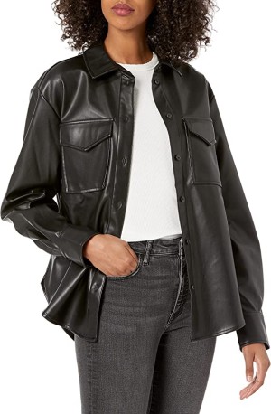 Women's Vegan Leather Long Shirt Jacket