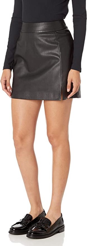 The Drop Women's Vegan Leather A-Line Mini Skirt
